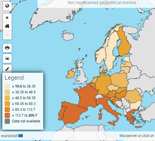 Рис. 1. Страны ЕС с максимальным уровнем долга.